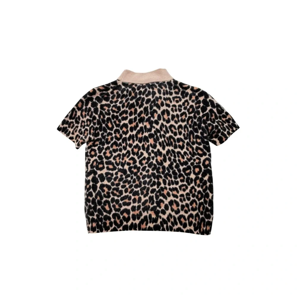 Kate Spade New York Leopard Print 100% Wool Short Sleeve Bow Sweater S